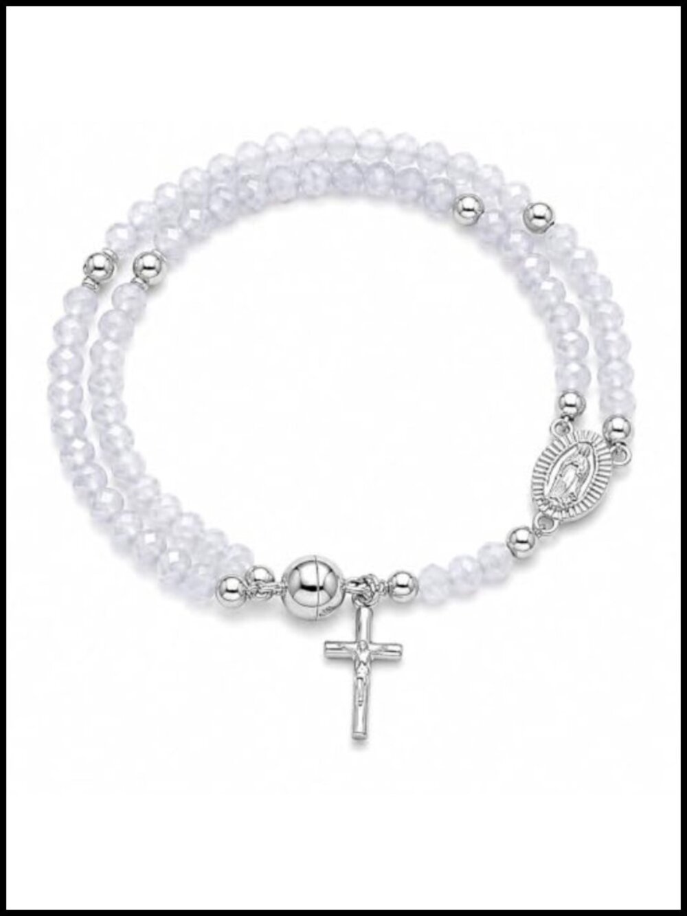 Rosary Cross Bracelet, Sunstone Color Prayer Beads, Link Bracelet Women